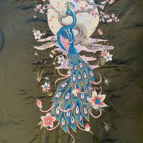 Zara Forest Green Button Down Embroidered Maxi Blouse Kimono. Size Small - Picture 7 of 15